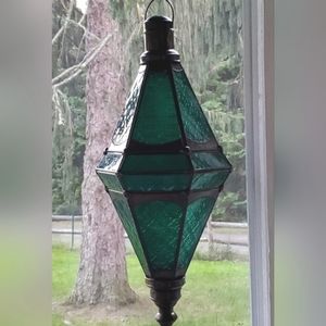 Large metal and glass hanging lantern from Thailand